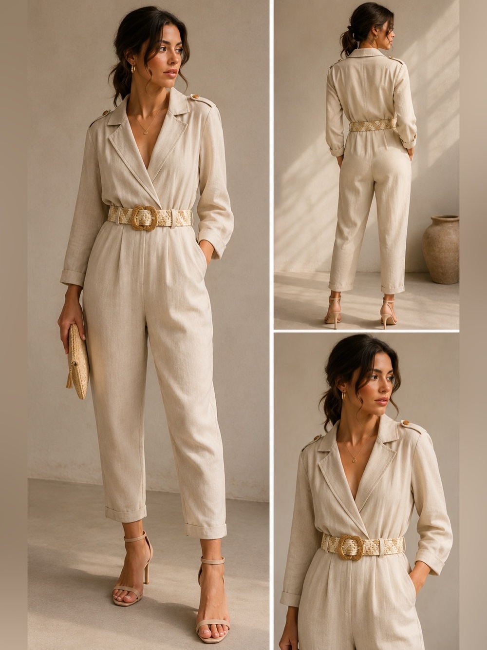 ZARA linen blend belted long sleeve jumpsuit 2157/057 A5